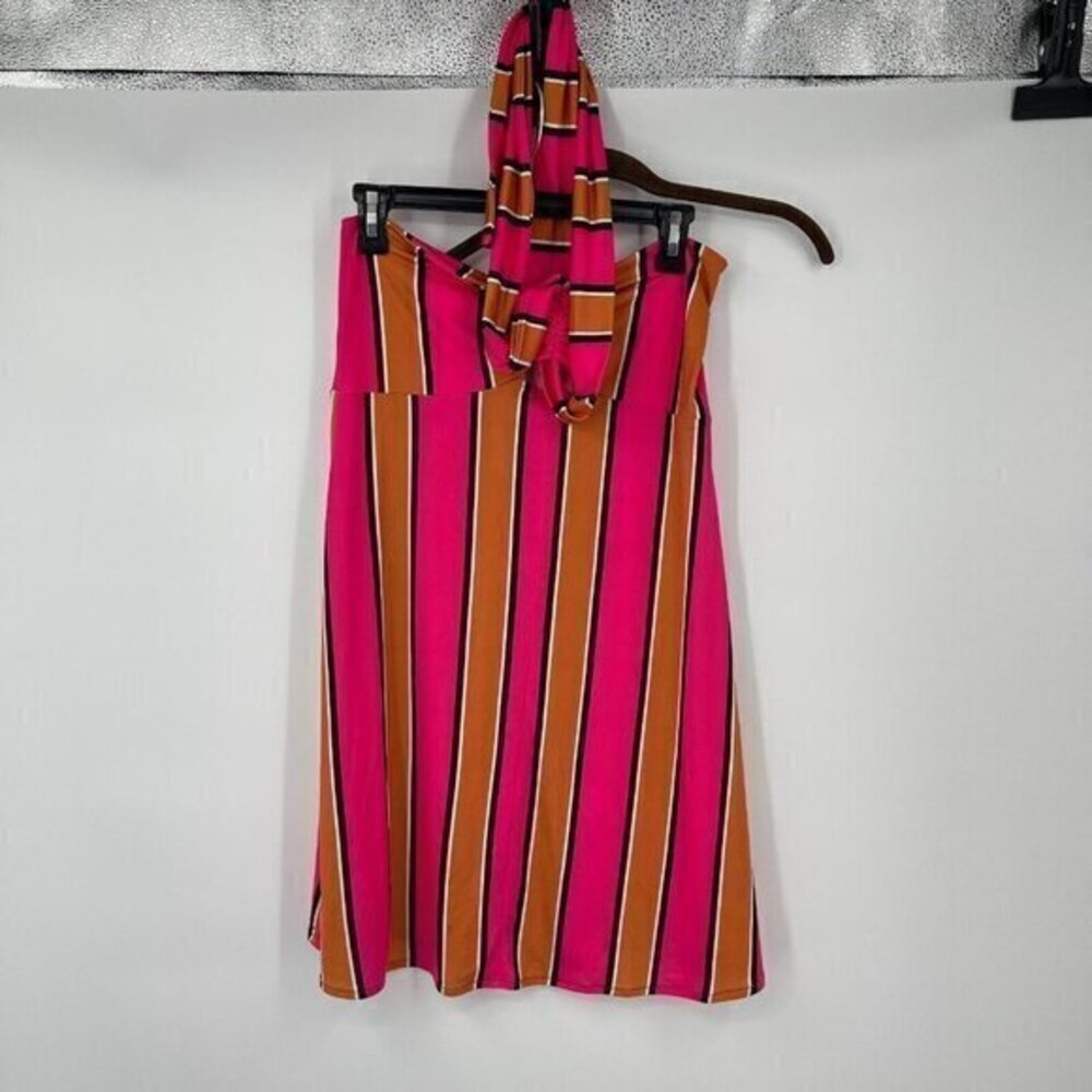 ASOS Swim Cover Up 8 Womens Striped Orange Pink Halter Beach Cut Out Casual